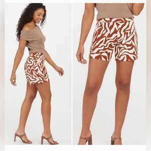 SPANX “ON THE GO”‎ ZEBRA PRINT SHORTS Size XL Brown & Cream